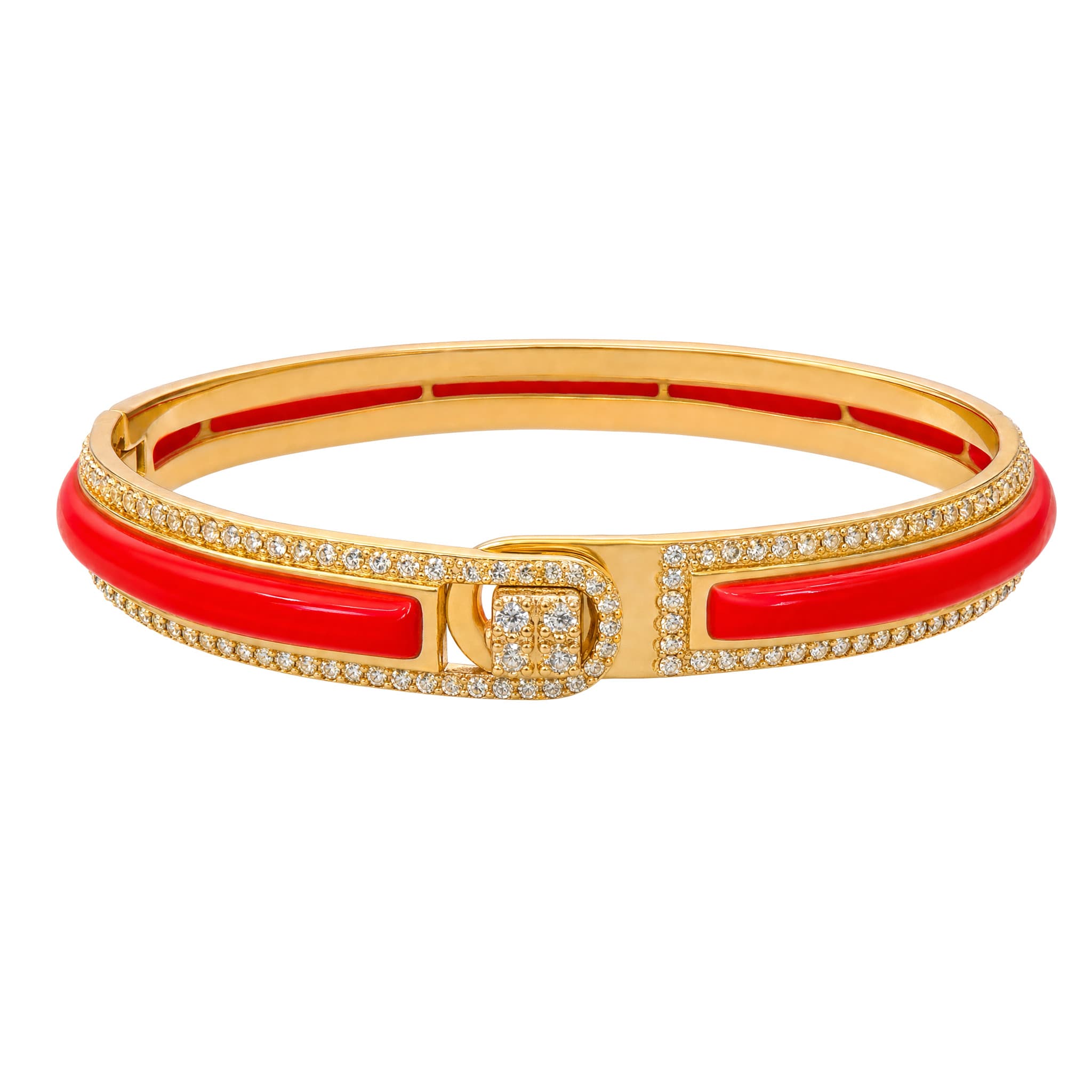 Red Enamel Pave Buckle Bangle